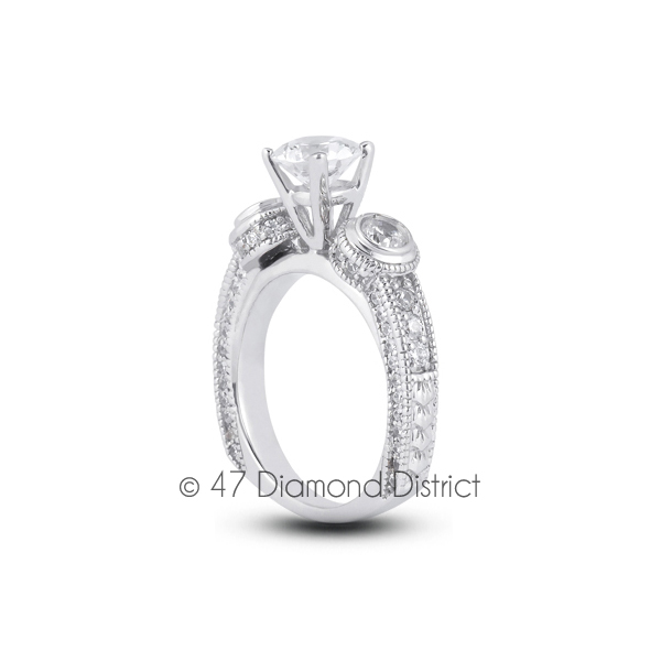 2-27-CT-E-VS2-Round-Natural-Diamonds-18K-Gold-Vintage-Style-Three-Stone-Ring